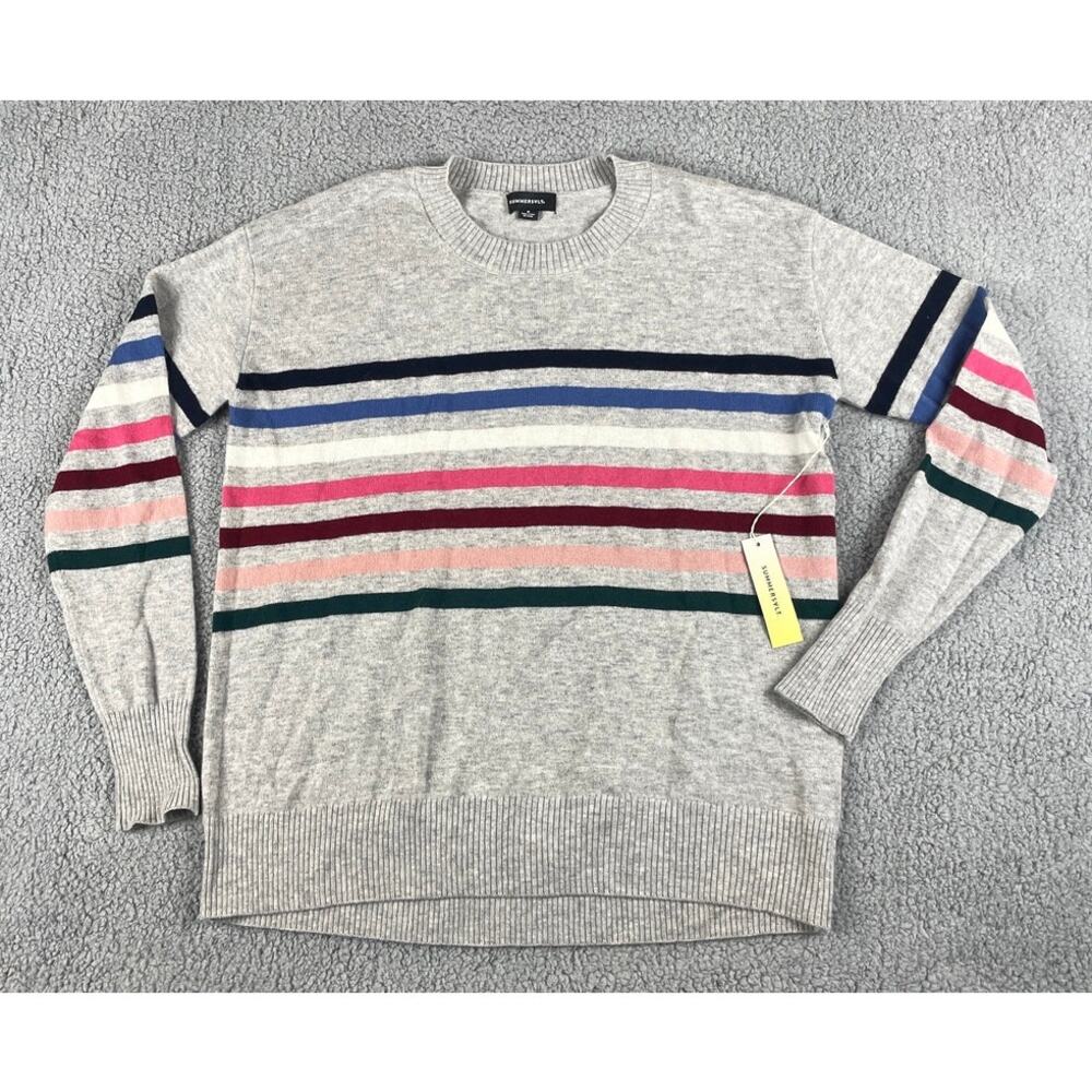 Summersalt Women's M Gray The Coziest Cashmere Blend Striped Crewneck Sweater